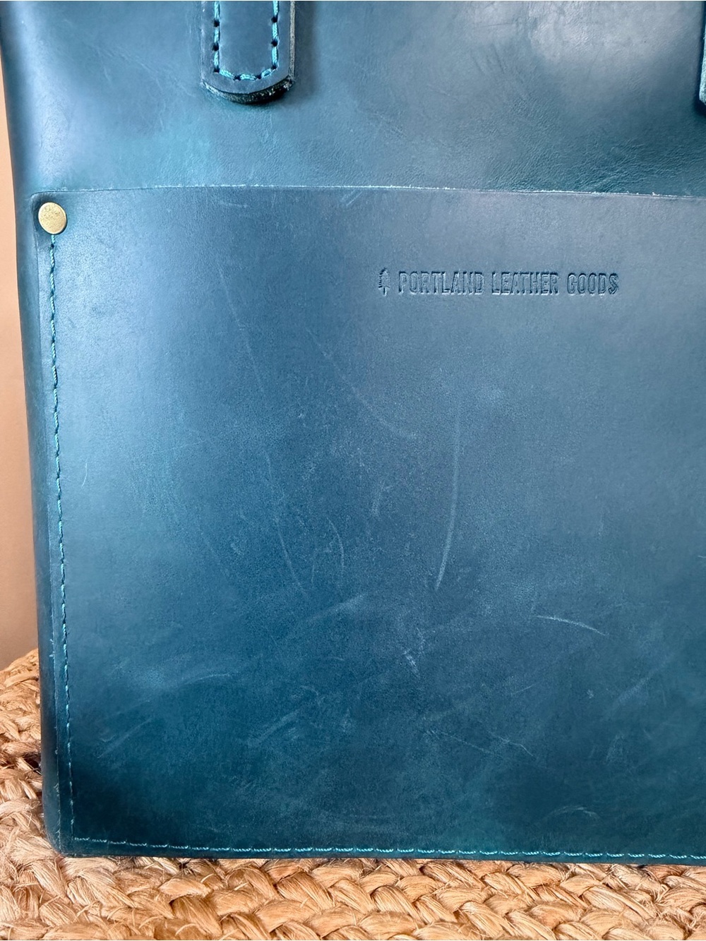 Portland Leather Goods Crossbody Tote in Westward Blue w/ Gray Canvas Organizer - Picture 2 of 15